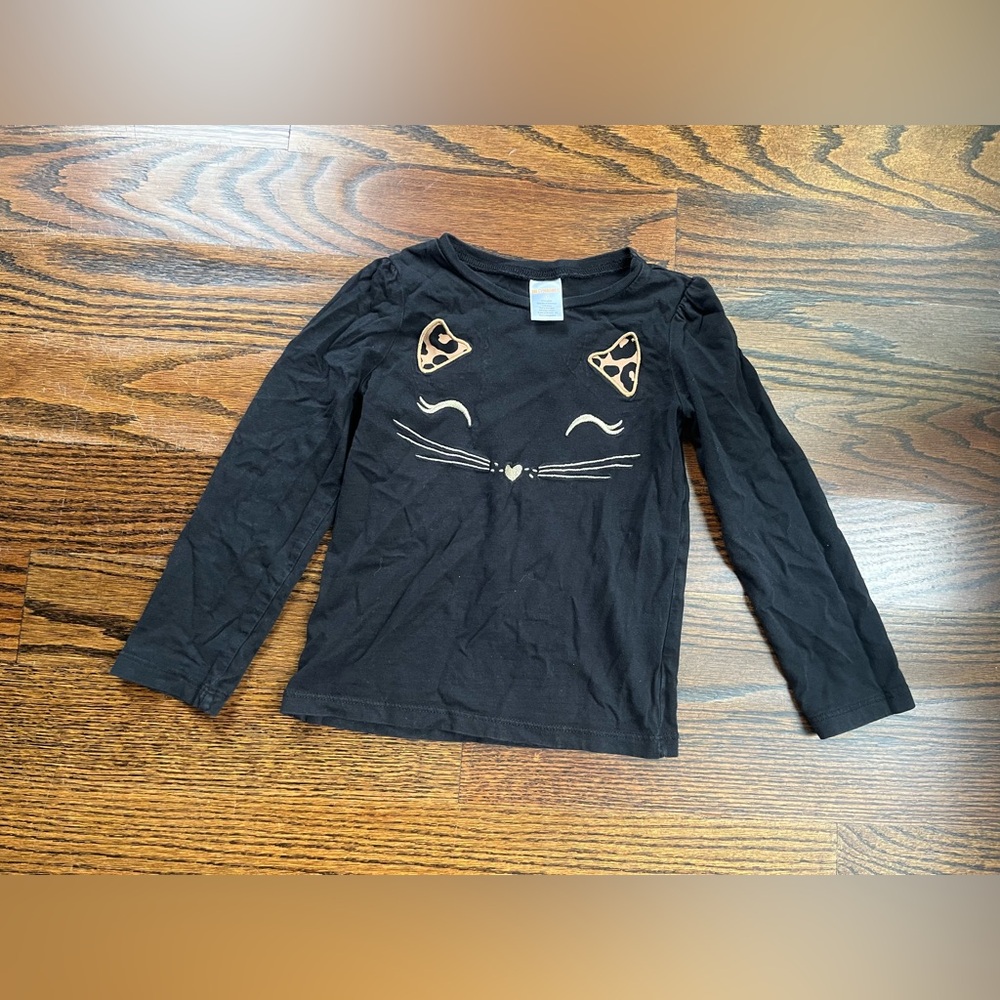 Gymboree toddler girl top black cat application Sz. 4T Halloween